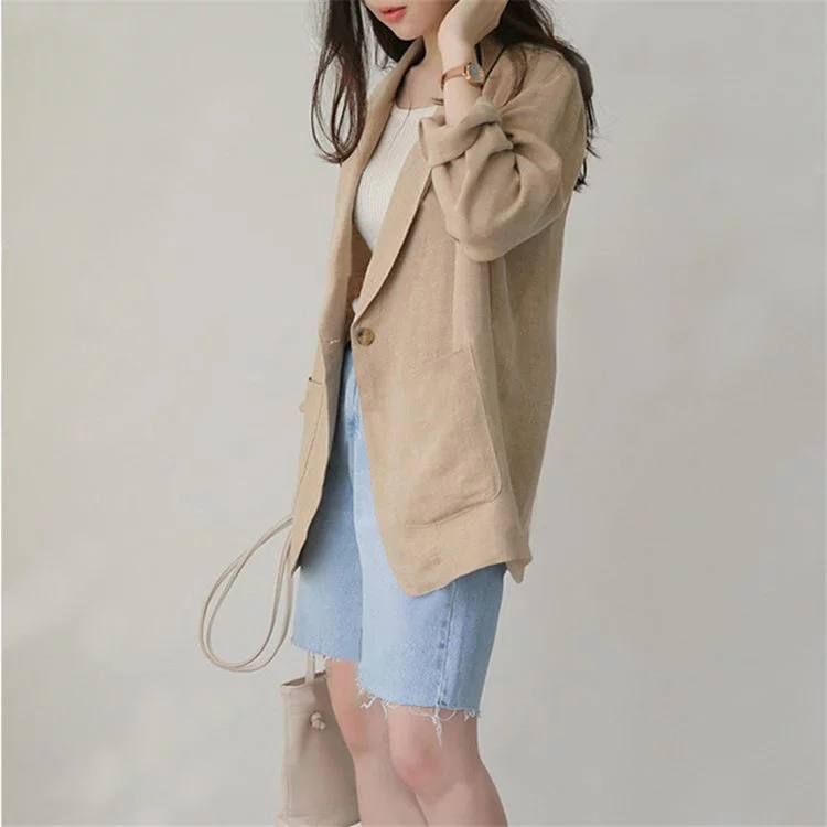 英倫風休閒薄款棉麻小西服外套