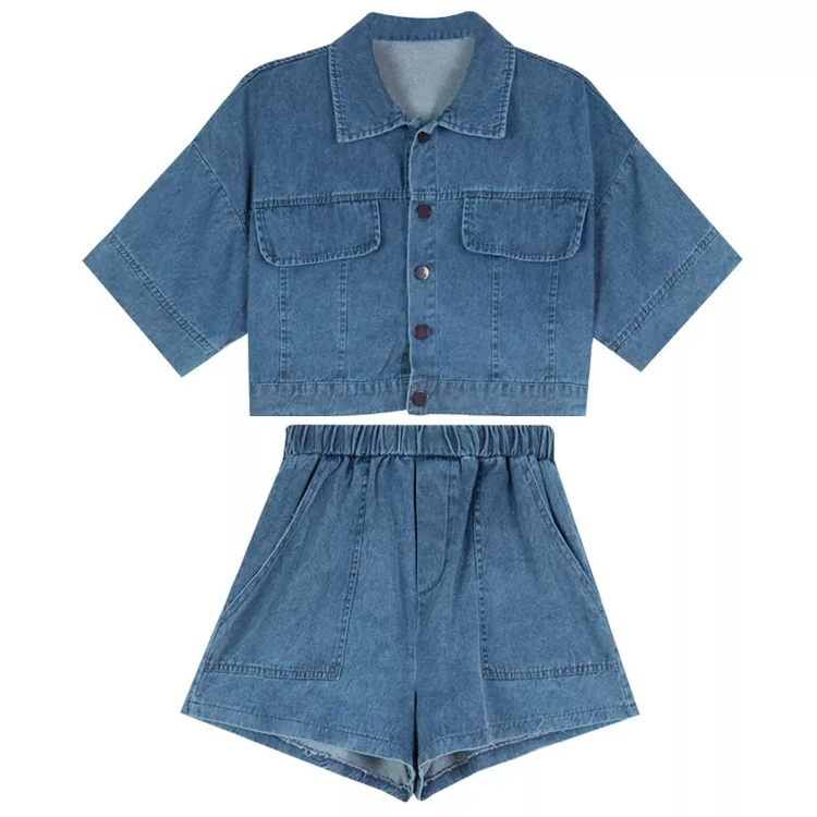 夏季炸街洋氣牛仔外套+短褲兩件套