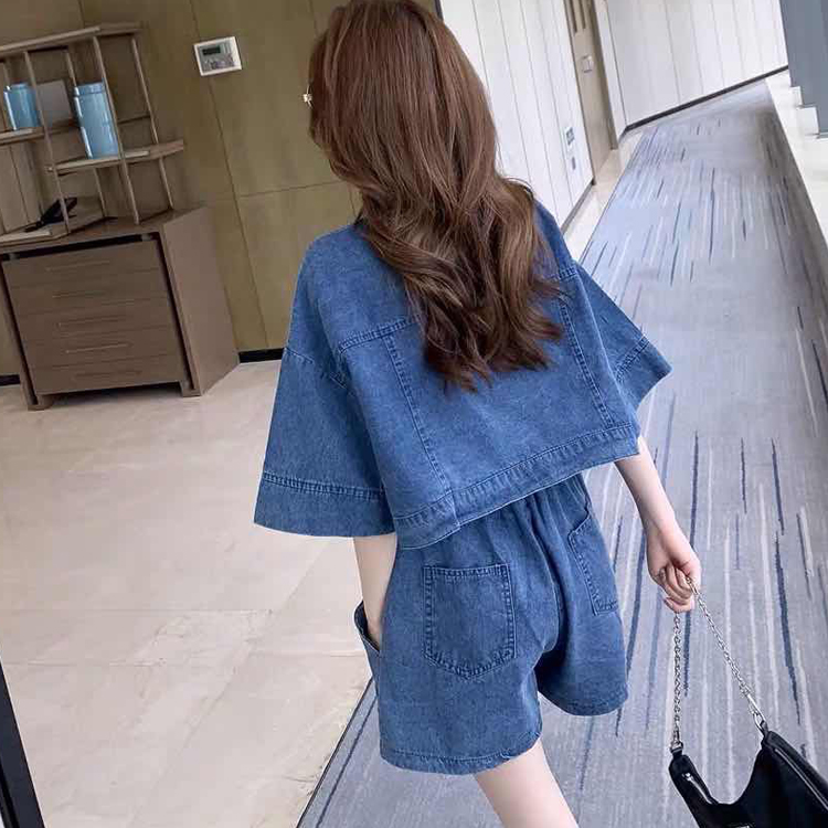 夏季炸街洋氣牛仔外套+短褲兩件套
