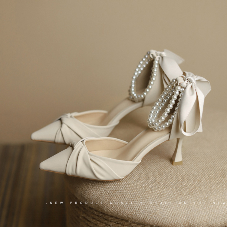 仙女風珍珠尖頭淺口細跟高跟鞋