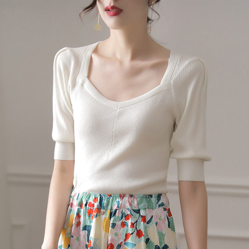 純色簡約通勤百搭風針織衫