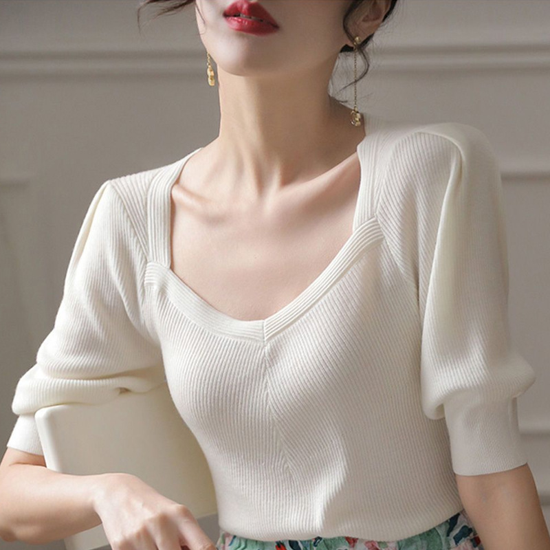 純色簡約通勤百搭風針織衫