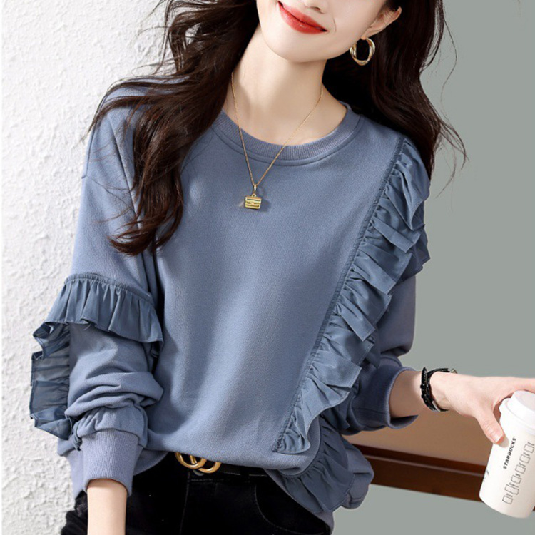 休閒寬鬆顯瘦設計感荷葉邊拼接長袖衛衣