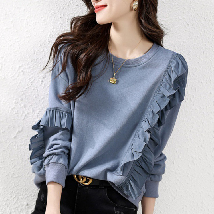 休閒寬鬆顯瘦設計感荷葉邊拼接長袖衛衣