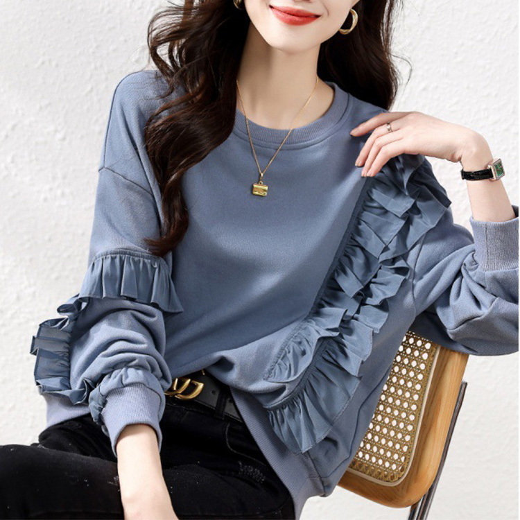 休閒寬鬆顯瘦設計感荷葉邊拼接長袖衛衣