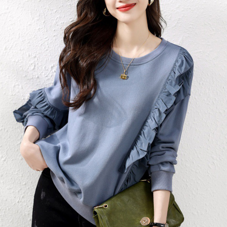 休閒寬鬆顯瘦設計感荷葉邊拼接長袖衛衣