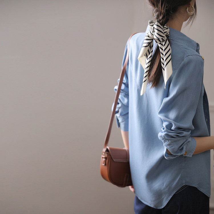 天絲牛仔休閒時髦紐扣襯衫