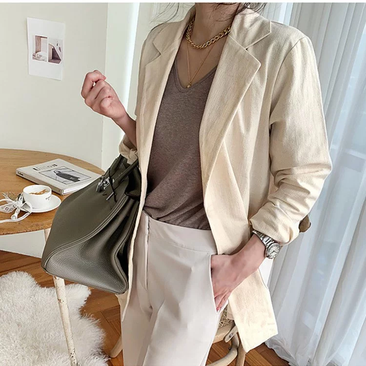 英倫風休閒薄款棉麻小西服外套