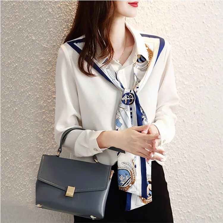 設計感小眾絲帶雪紡高級感襯衫