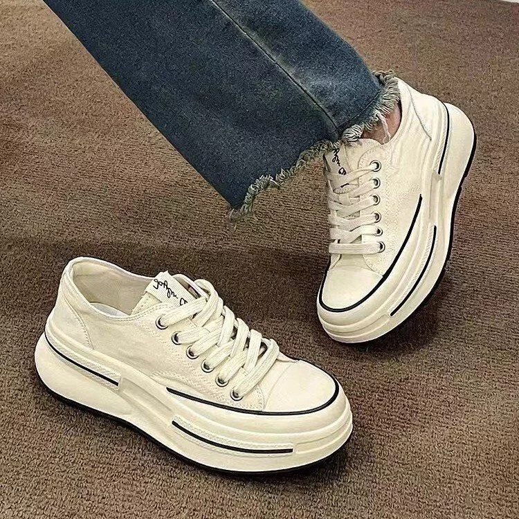 小眾設計厚底增高百搭帆布鞋