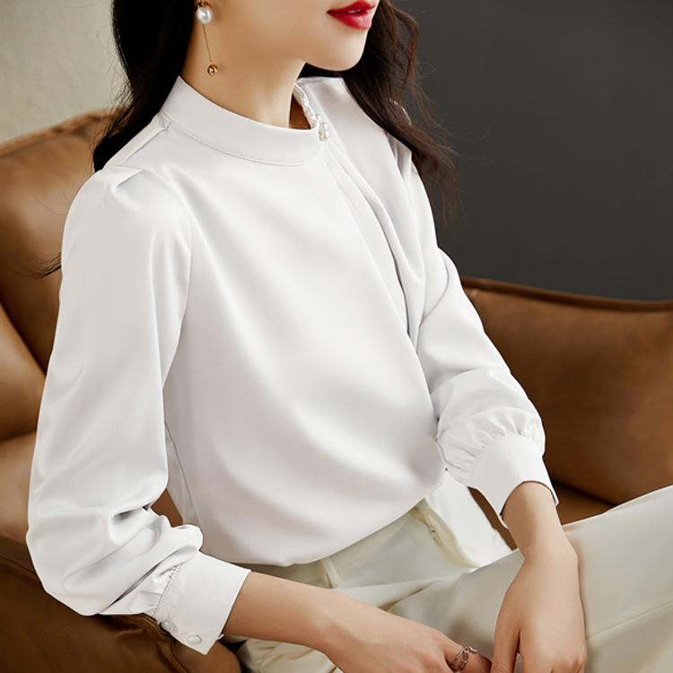 四色褶皺雪紡通勤氣質襯衫