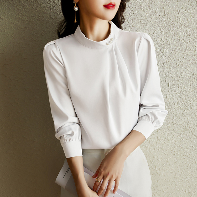 四色褶皺雪紡通勤氣質襯衫