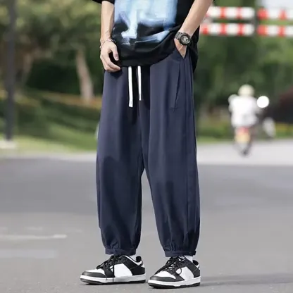 男士日系寬鬆純色簡約闊腿褲