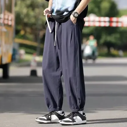 男士日系寬鬆純色簡約闊腿褲