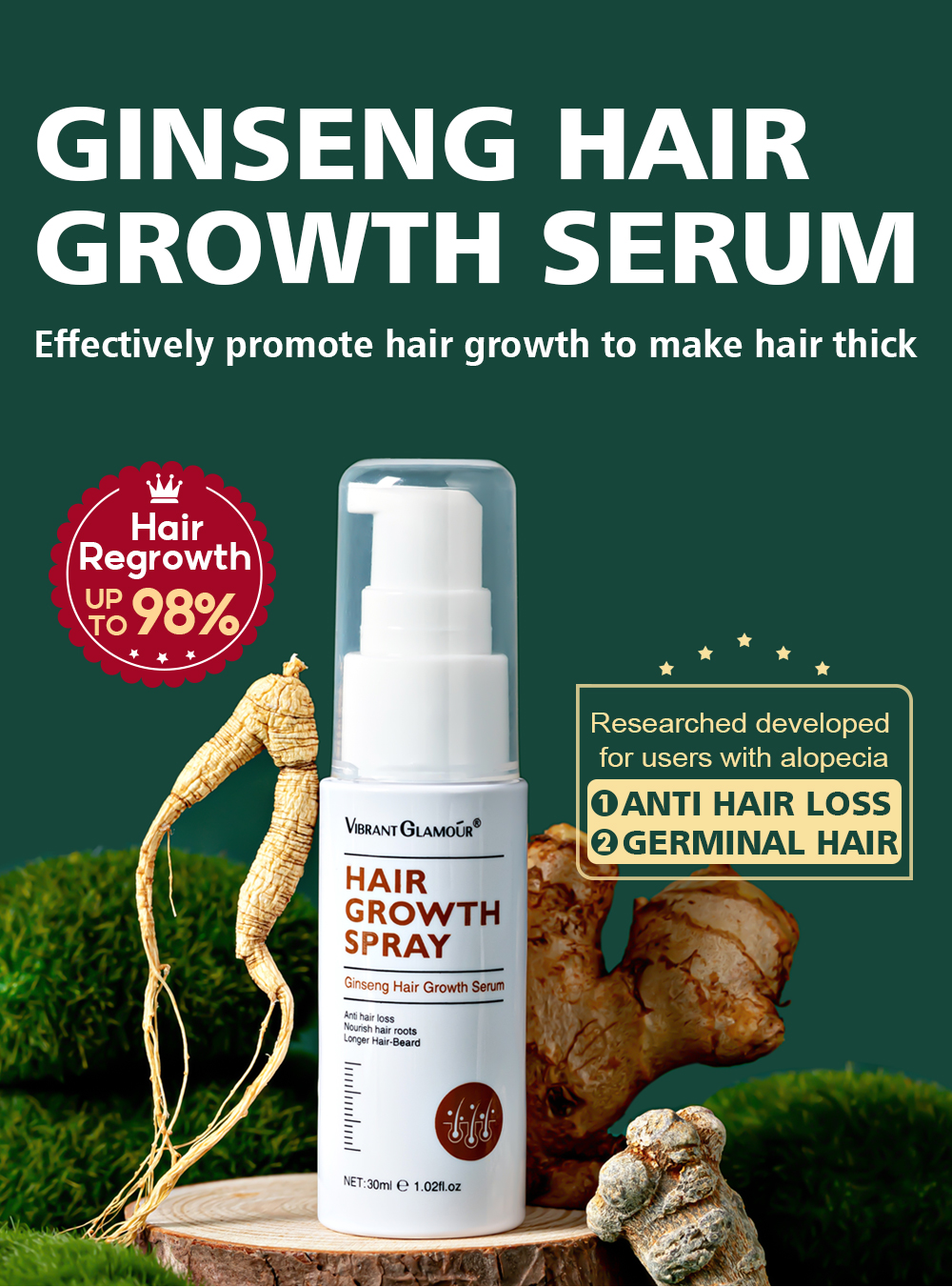 VIBRANT GLAMOUR Ginseng Hair Growth Essence Spray 30ml – vibrantglamour VIBRANT GLAMOUR Ginseng Hair Growth Essence Spray 30ml – vibrantglamour