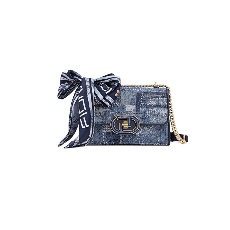 FION Jin Oil Painting Jacquard with Leather Small Chain Bag | Bowknot