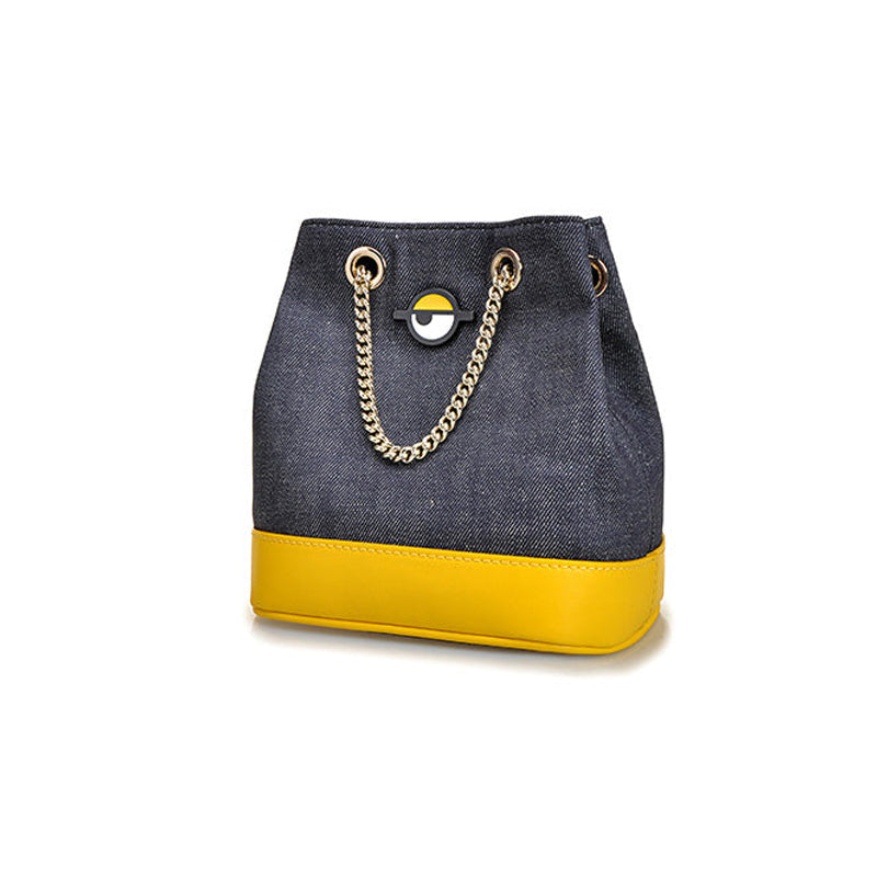 Minions Denim with Leather Shoulder Bag With Yellow Bottom	