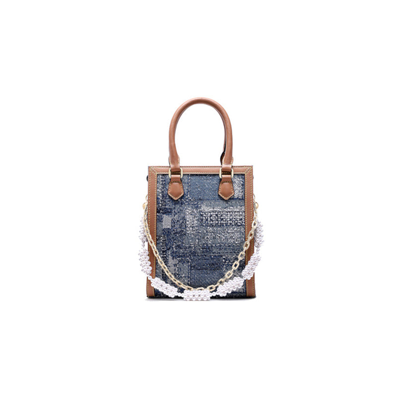 FION Jin Oil Painting Jacquard Shoulder Bag with Beads Chain