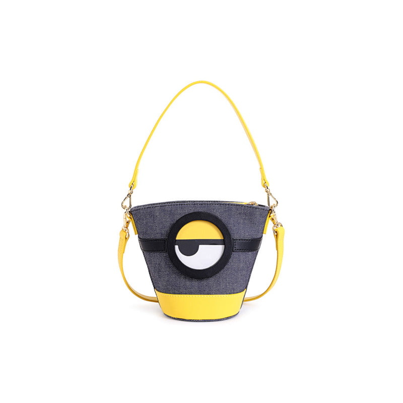 Minions Denim with Leather Shoulder Bag With A Big Eye	