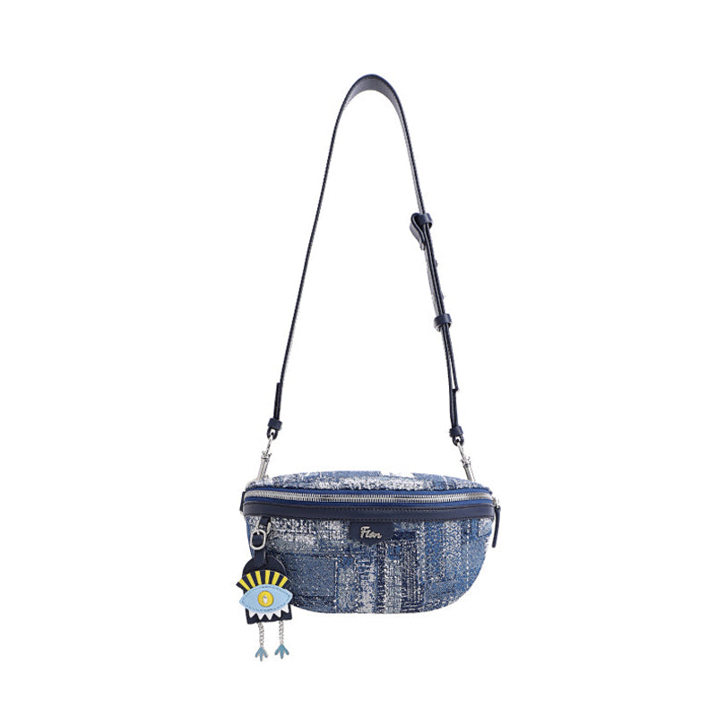 FION Jin Oil Painting Jacquard Pouch Belt Bag with Charm (Navy)