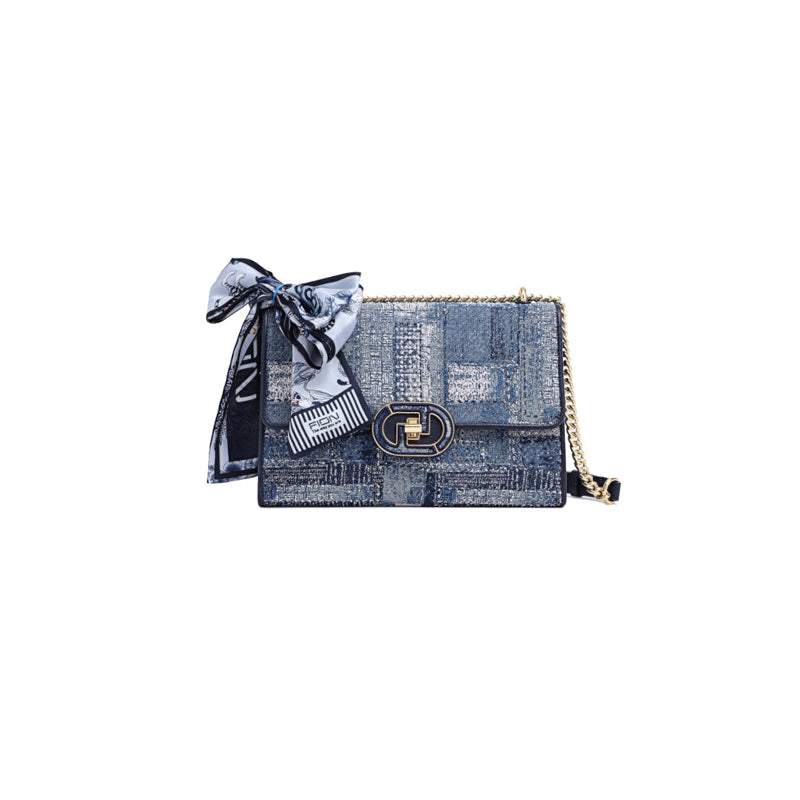 FION Jin Oil Painting Jacquard with Leather Medium Chain Bag | Bowknot