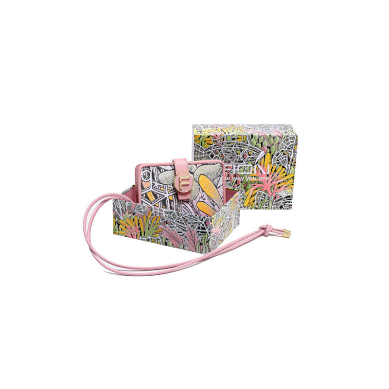 Bifold Jacquard Woven Leather Wallet With Strap by Jayde Fish (Pink)