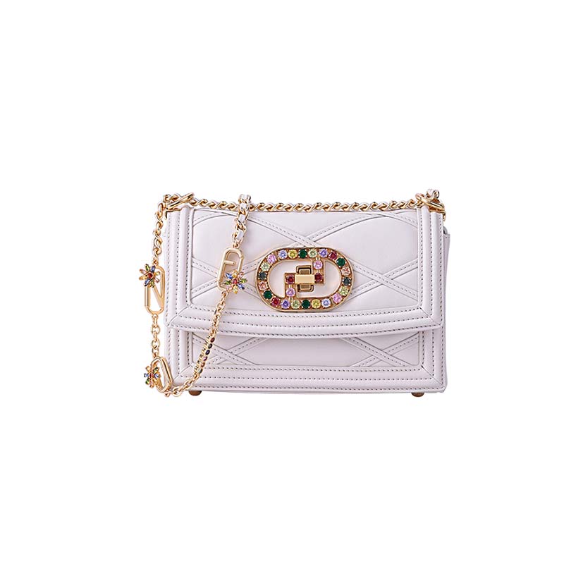 Multi-color Sequins Button Leather Chain Bag