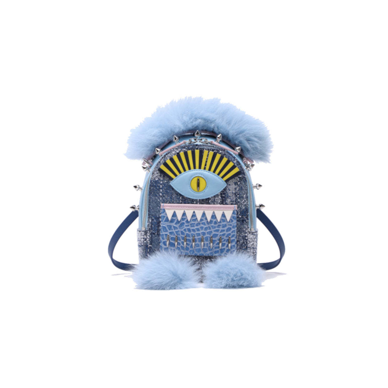 Little Monster Jacquard with Leather Backpack-Medium