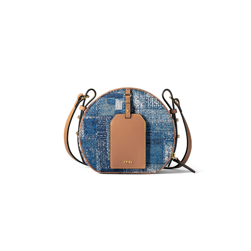 Jacquard with Leather Circle Crossbody Bag