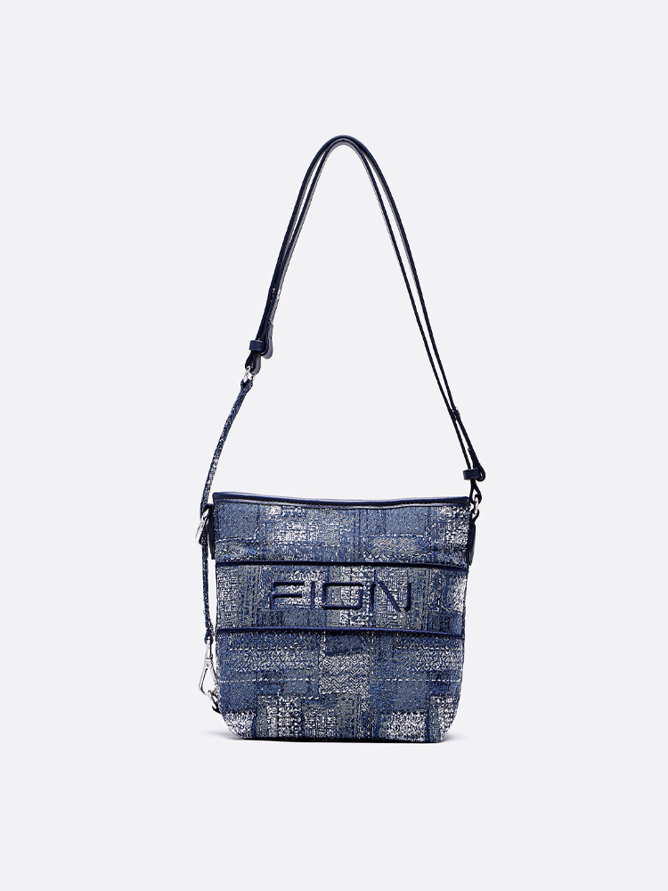 FION Jin Oil Painting Jacquard Shoulder Bag On Leather Strap