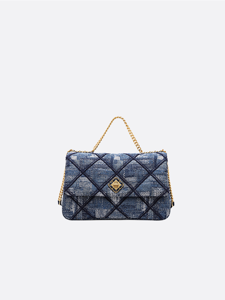 Jacquard with Leather Quilted Handbag 