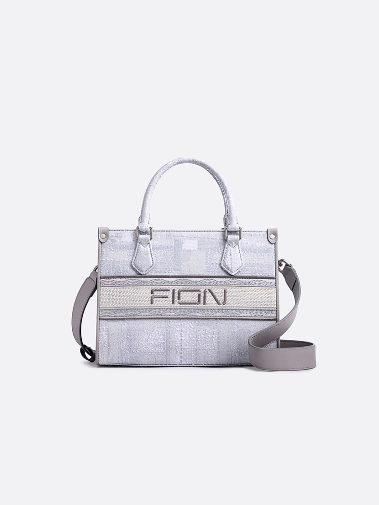FION Jin Oil Painting Jacquard with Leather Medium Tote Bag