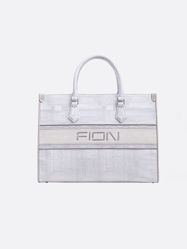 FION Jin Oil Painting Jacquard with Leather Large Tote Bag