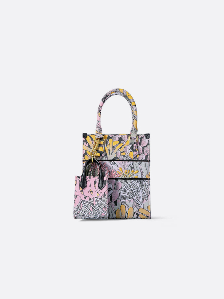 Jacquard Top Handle Shoulder Bag with Mini Bag Charm