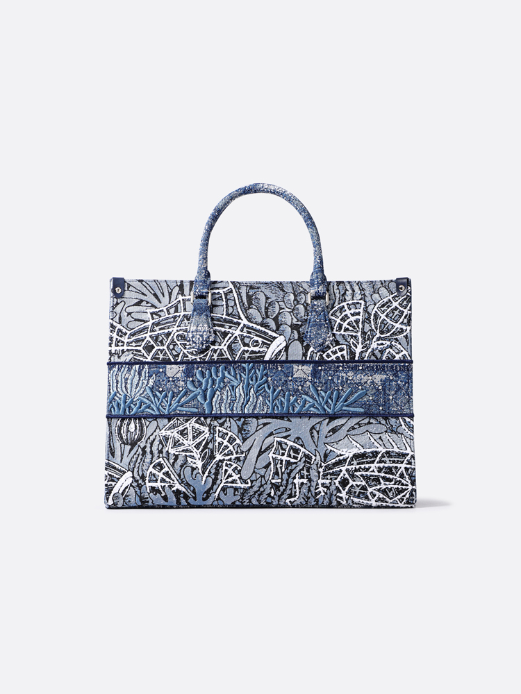 Jacquard Women Tote, Shoulder Bag With Silk Scarf by Jayde Fish (Navy)