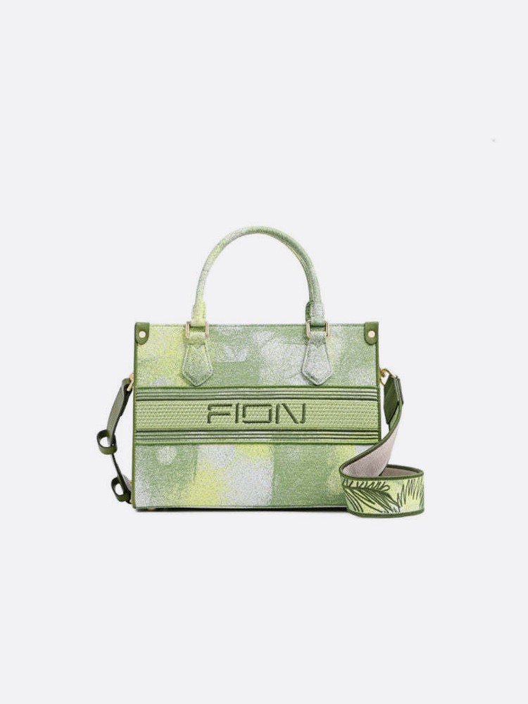 FION Jin Oil Painting Jacquard with Leather Shoulder Bag