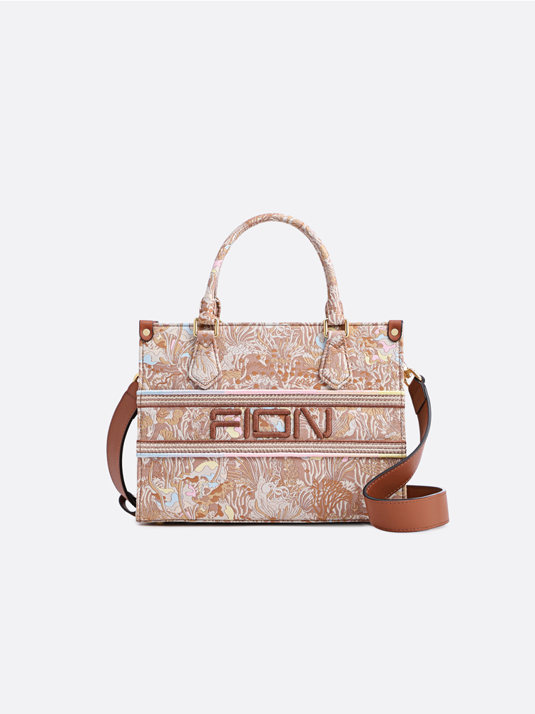 FION Jin Fresco Jacquard with Cow Leather Medium Tote Bag