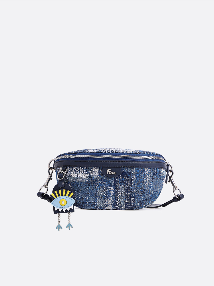 FION Jin Oil Painting Jacquard Pouch Belt Bag with Charm (Navy)