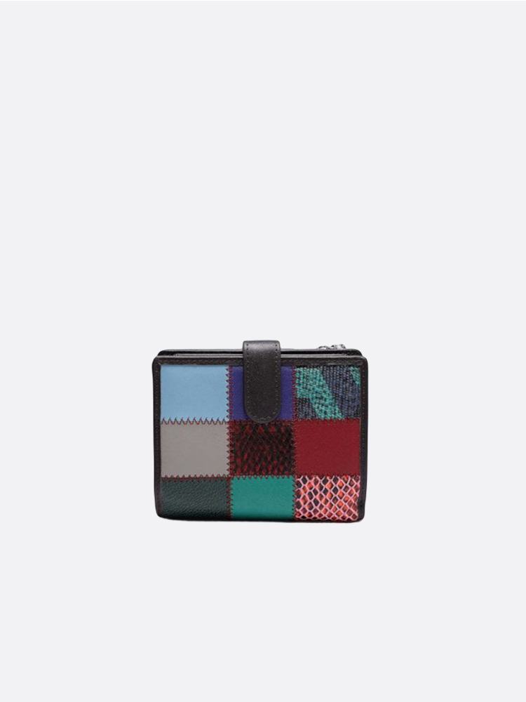 Patchwork Foldover Leather Wallet