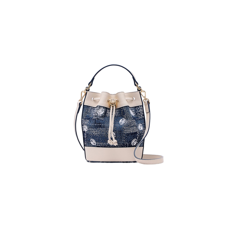 Evil Eye Symbol Jacquard with Leather Bucket Bag