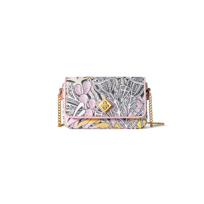 Jacquard Leather Crossbody Chain Bag by Jayde Fish with Silk Scarf (Pink)