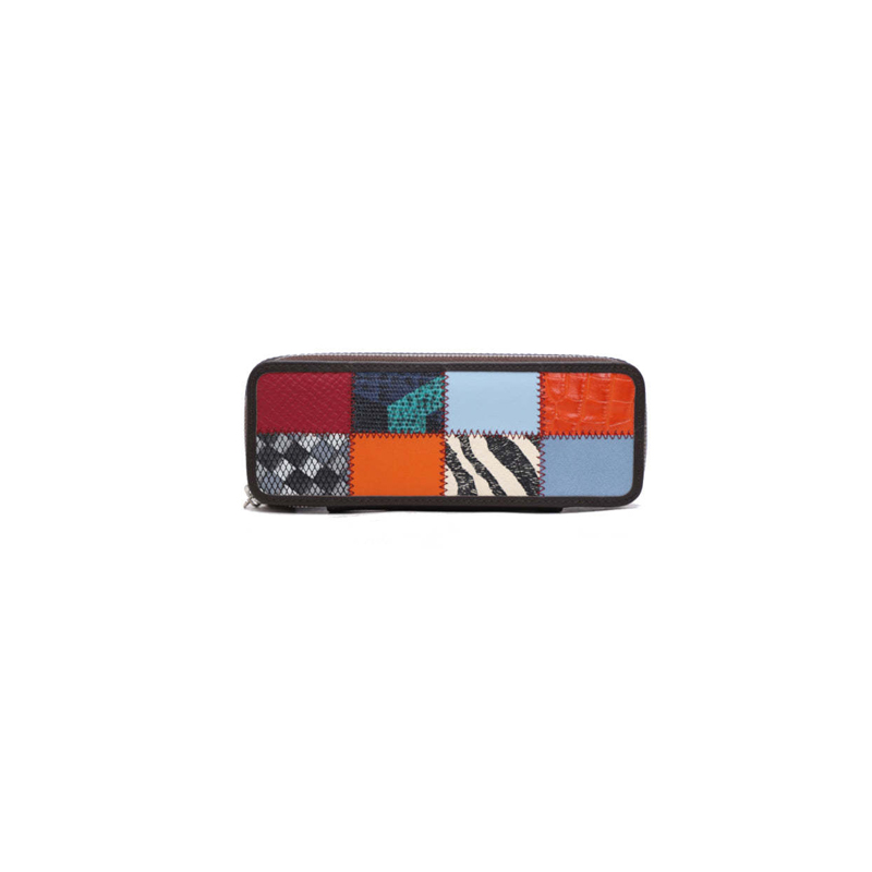 Patchwork Zipped Leather Cosmetic Bag Lip Stick Bag