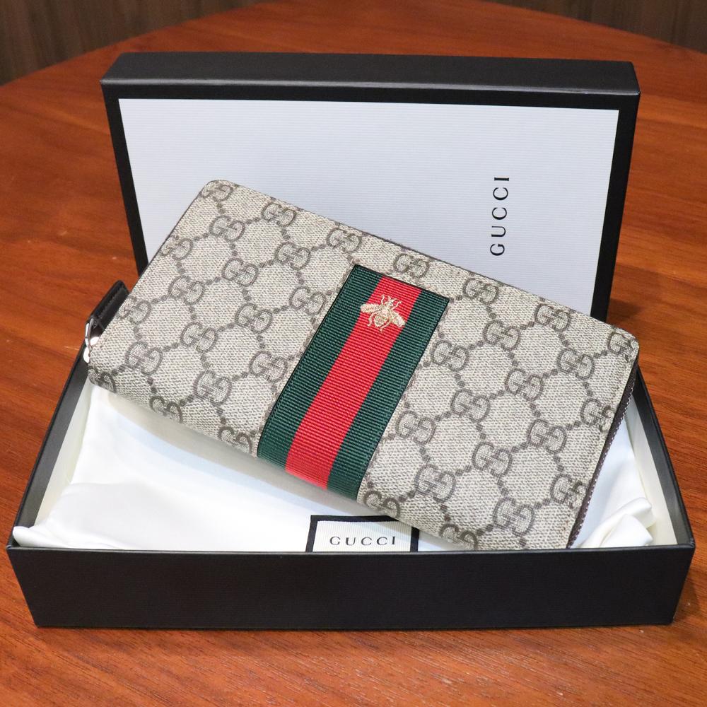 大人女性の GUCCI グッチ GGスプリーム ハチ ラウンドファスナー 長財布 未使用 長財布 - aegis.qa