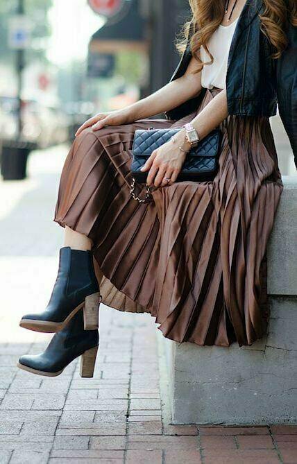 Metallic Pleated Skirt-huilingshop 