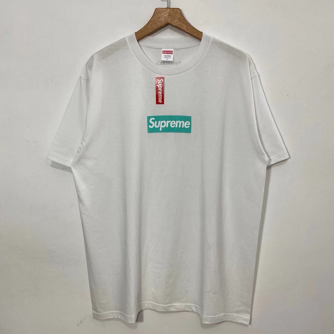 Supreme Week 12 x Tiffany & Co Logo Tee 联名款 蒂芙尼 印花纯色短袖 灰粉色 短袖 T 恤 男女同款