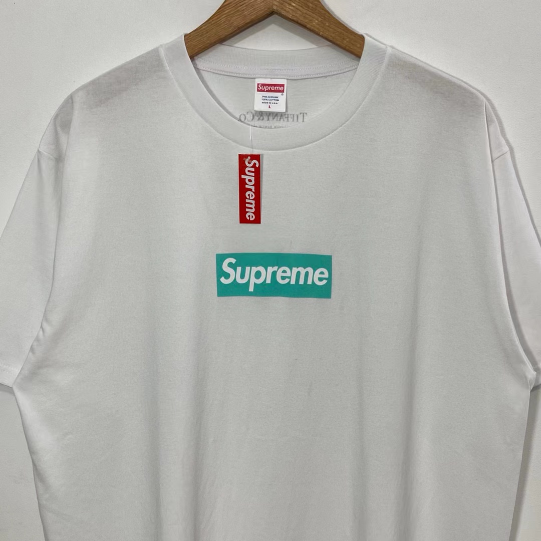 Supreme Week 12 x Tiffany & Co Logo Tee 联名款 蒂芙尼 印花纯色短袖 灰粉色 短袖 T 恤 男女同款