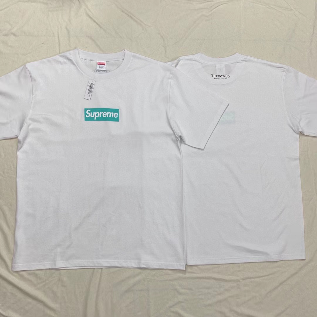 Supreme Week 12 x Tiffany & Co Logo Tee 联名款 蒂芙尼 印花纯色短袖 灰粉色 短袖 T 恤 男女同款