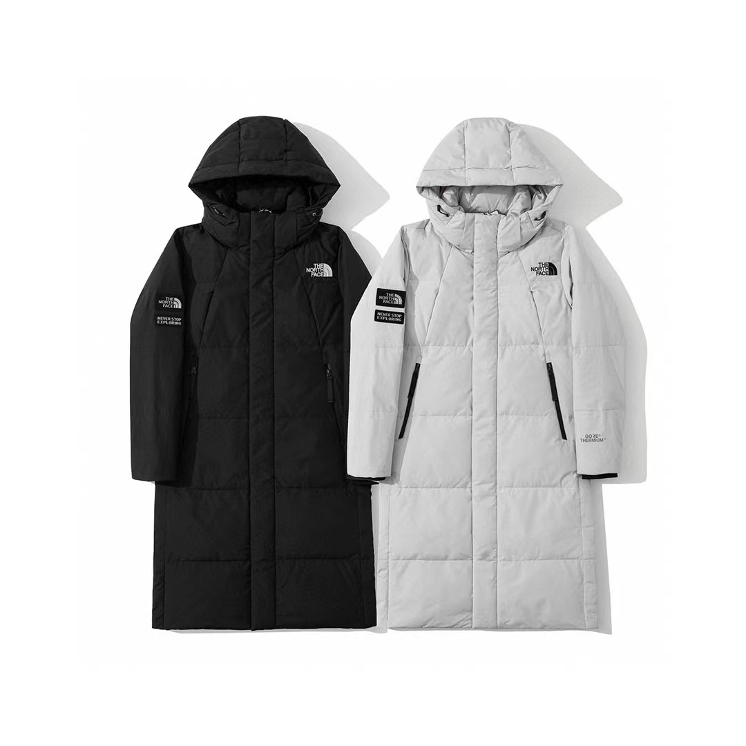 THE NORTH FACE 白色 黑色 羽绒服 长款 过膝 侧面开叉 钮扣 北面 北脸 申敏儿外套 长袖 保暖 男女同款