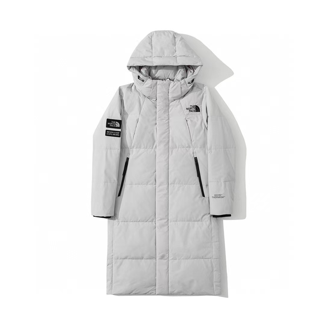 THE NORTH FACE 白色 黑色 羽绒服 长款 过膝 侧面开叉 钮扣 北面 北脸 申敏儿外套 长袖 保暖 男女同款