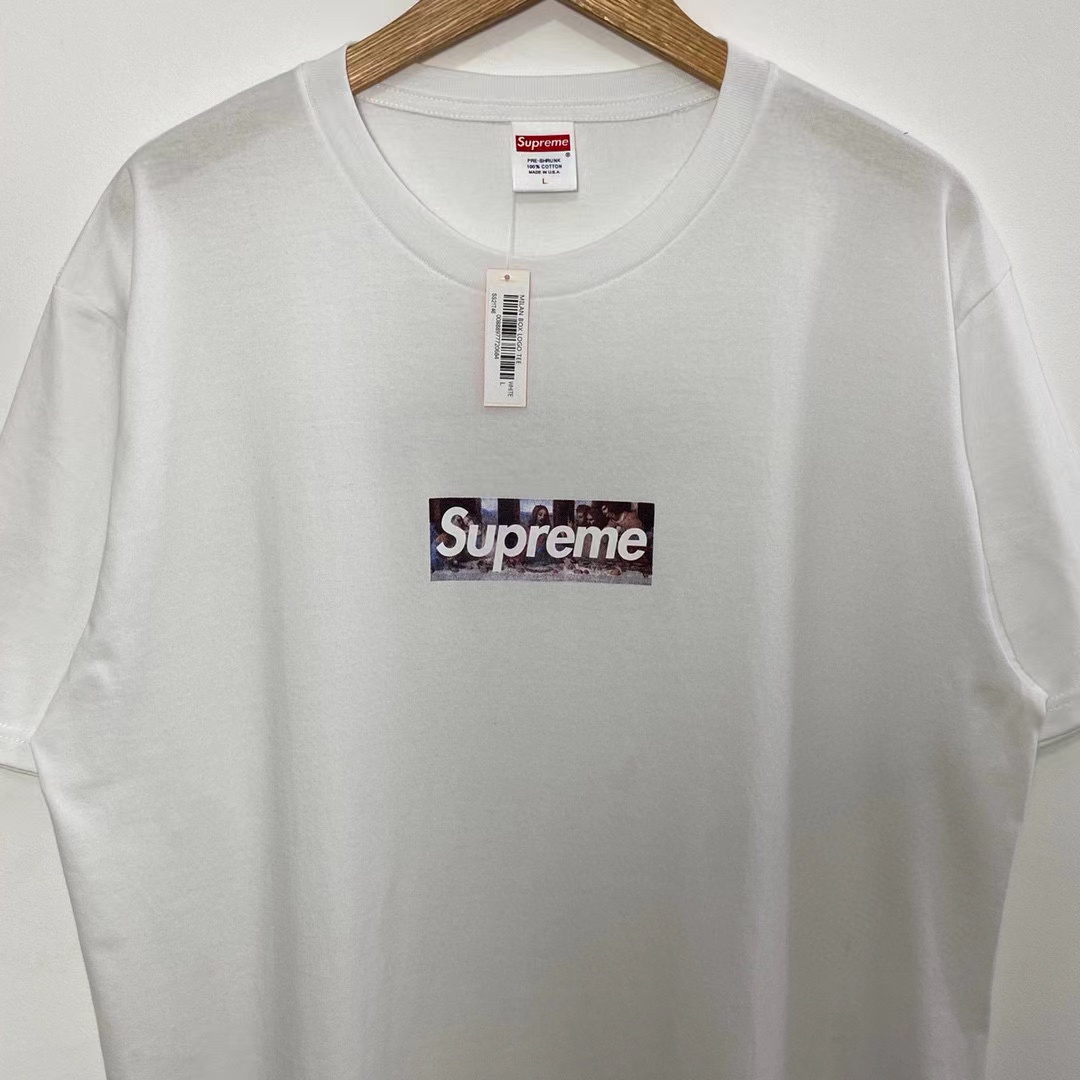  Supreme Week11 Milan Last SUPPER 米兰开业限定 达芬奇 最后的晚餐 Box Logo 白色 短袖 T 恤 男女同款 SUP-FW20-699